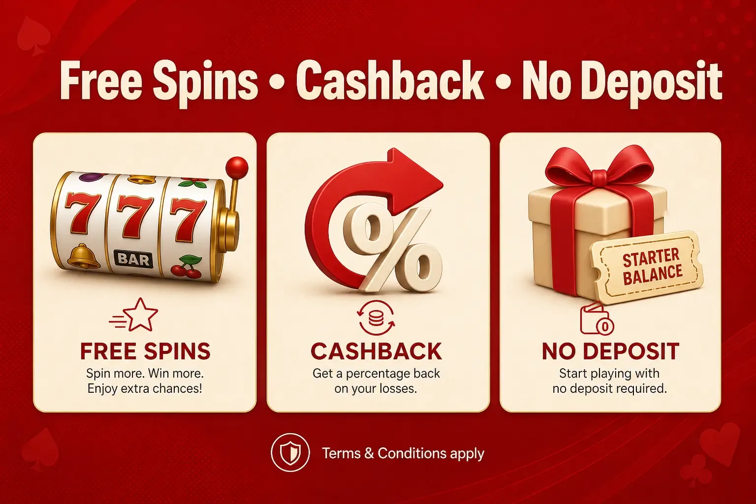 Free Spins, Cashback & No Deposit Bonuses